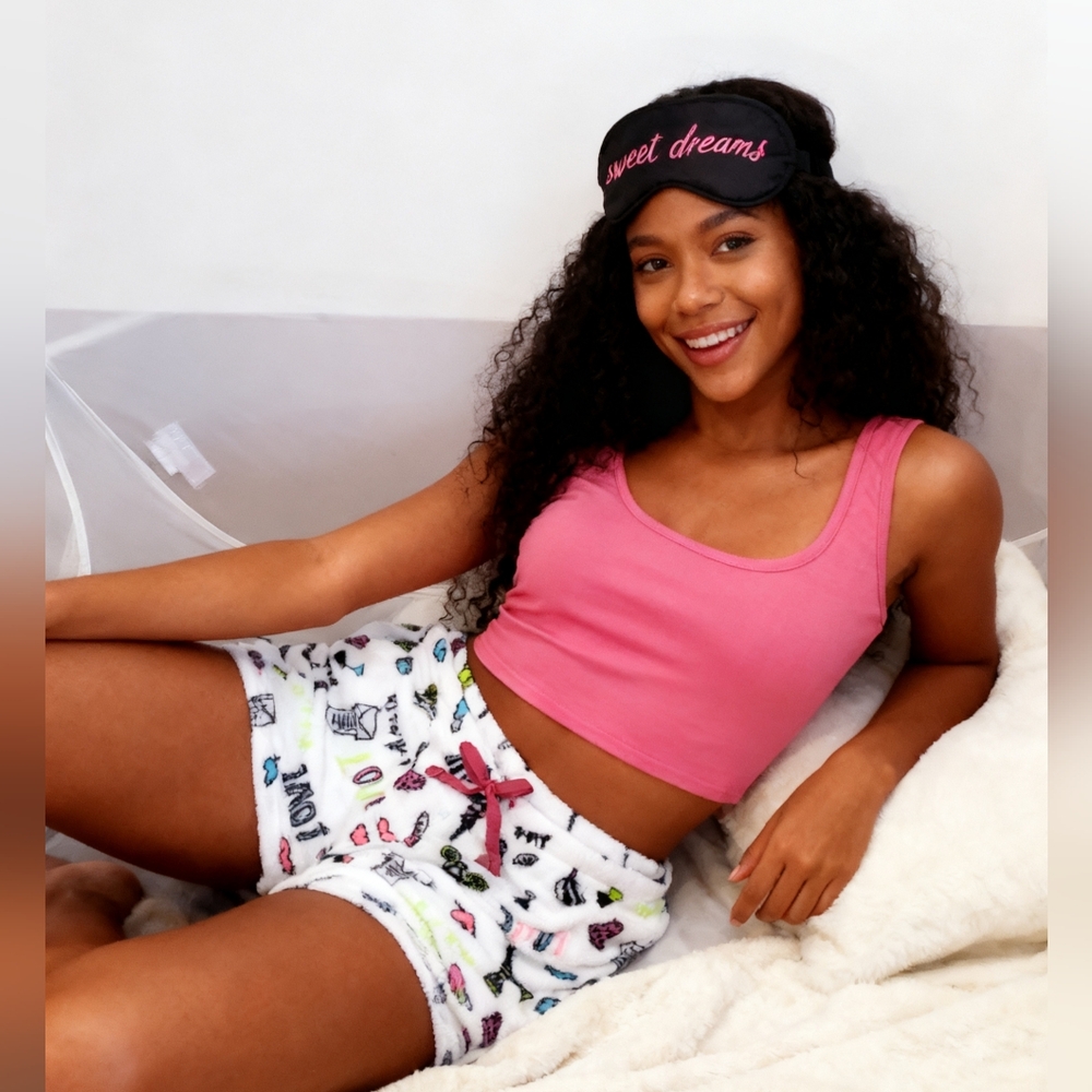 Pink Tank Top and White Printed Shorts Set